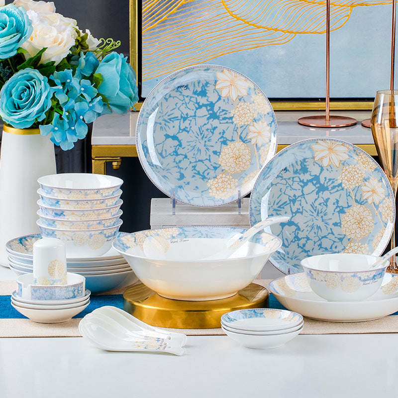 Elegant 16-Piece New Bone China Dinnerware Set with Chopsticks & Glazed Finish