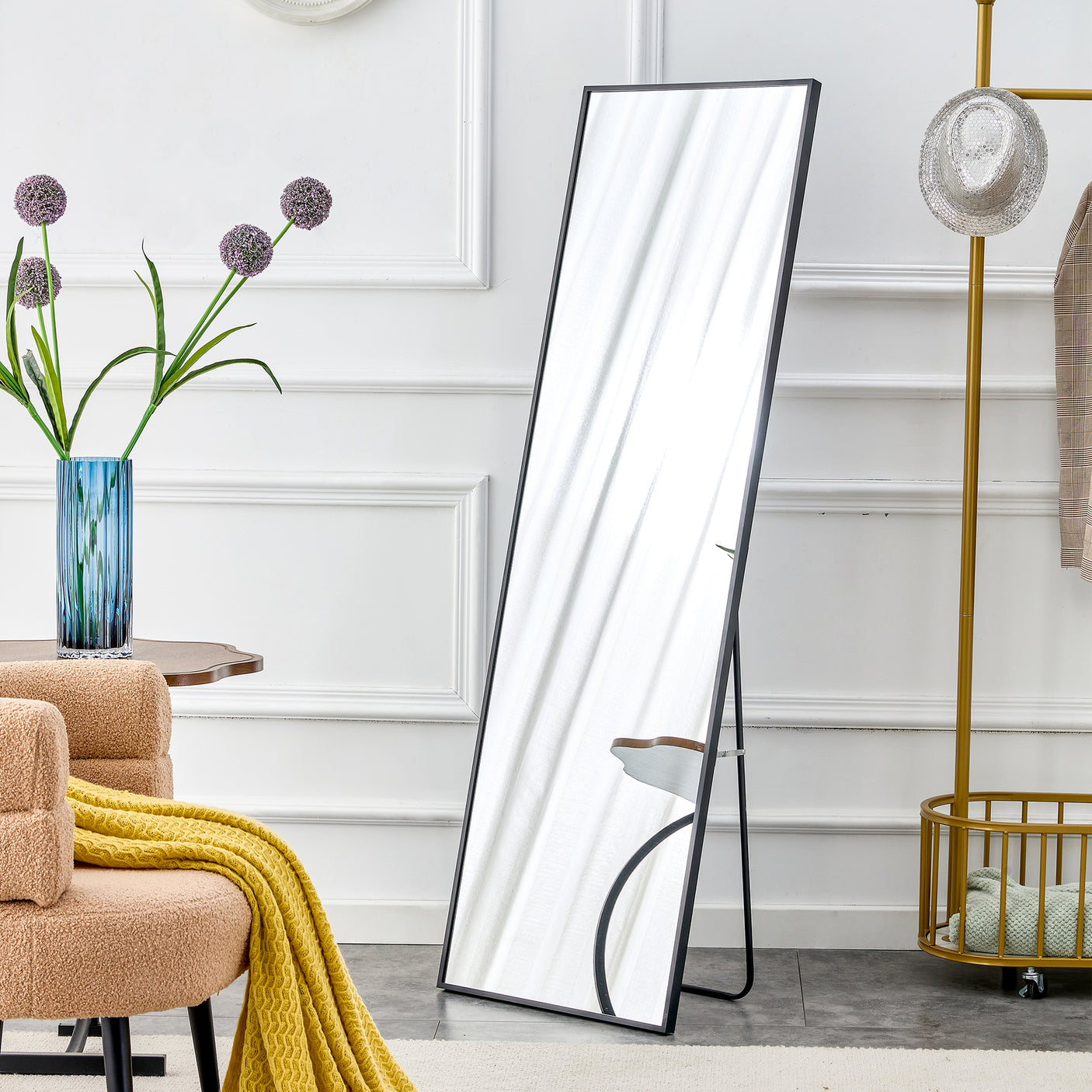 Aluminum Alloy Metal Frame Wall-Mounted Full-Length Mirror Black 65 x 23"