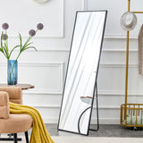 Aluminum Alloy Metal Frame Wall-Mounted Full-Length Mirror Black 65 x 23"