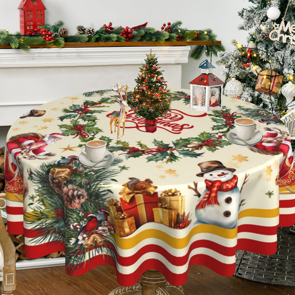 Christmas circular tablecloth home decoration indoor and outdoor desktop decoration cloth Julia M Home & Kitchen