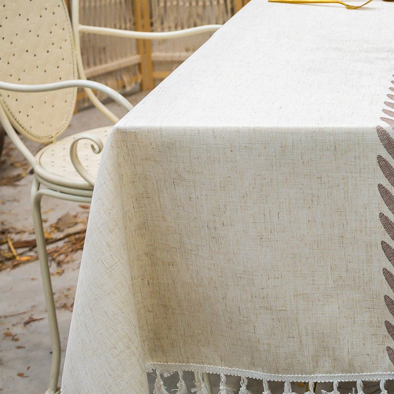 European Style Linen Look Rectangular Table Cloth with Anti-Slip Design