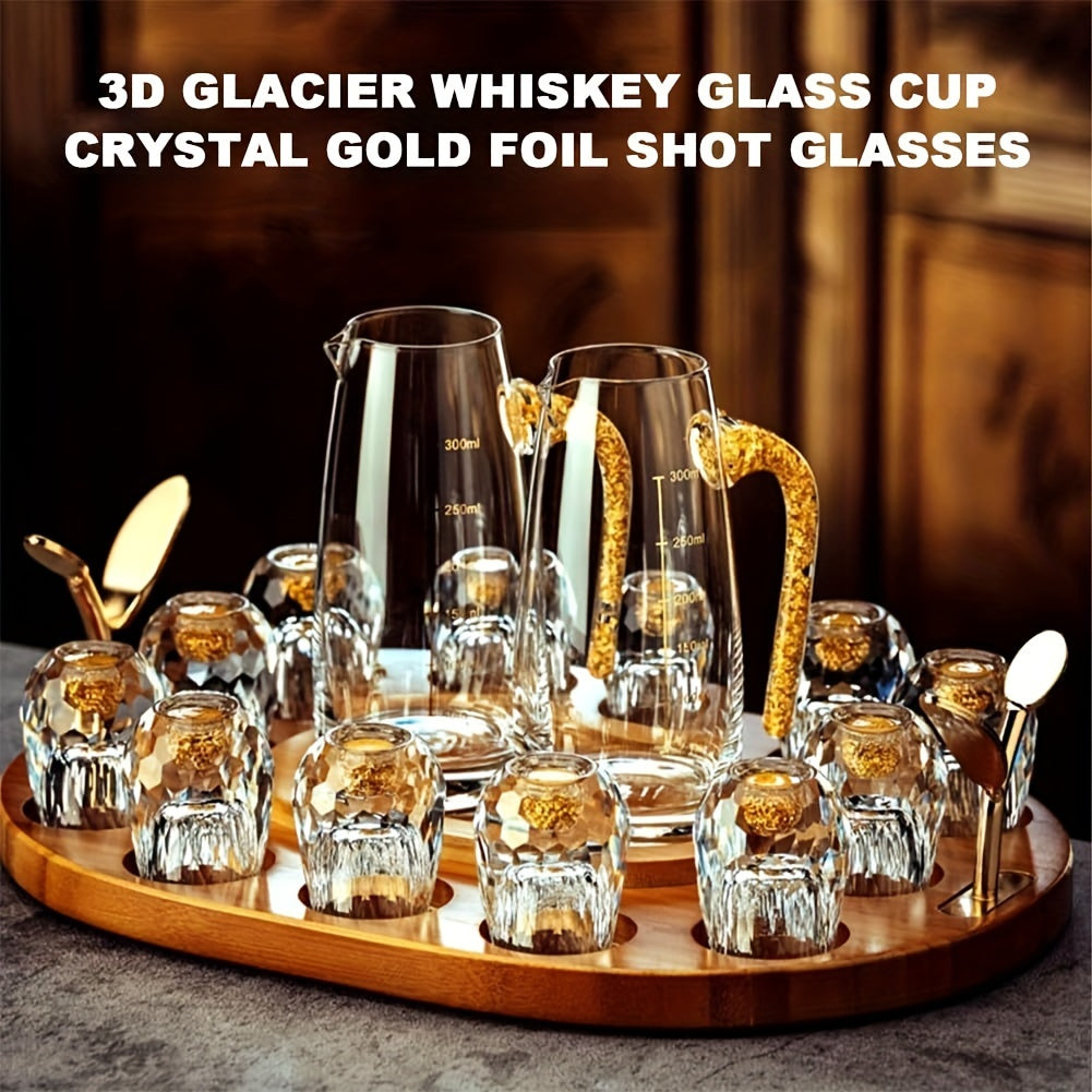 Luxury Crystal Whiskey Glass Set with Golden Foil - 6 Glasses & Decanter