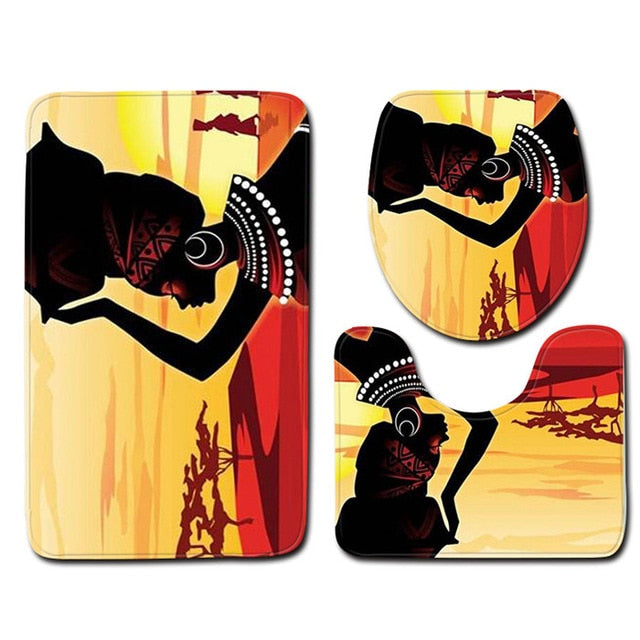 Bathroom Accession 3pcs/Set Star Girl Prited Bathroom Non-Slip Pedestal Rug + Lid Toilet Cover + Bath Mat - Julia M LifeStyles