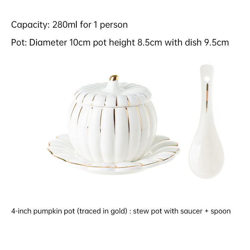 Creative Ceramic Pumpkin Cup, Steamed Egg Cup, Stewed Pot with Cover, Pure White Mini Bird's Nest Cup, Soup Cup - Julia M LifeStyles