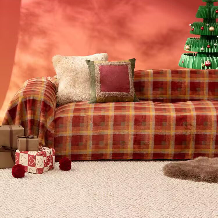 Christmas Plush Sofa Cover - Retro Style