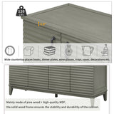 Side panel with 4-door large storage buffet, adjustable shelves and metal handles (antique gray)