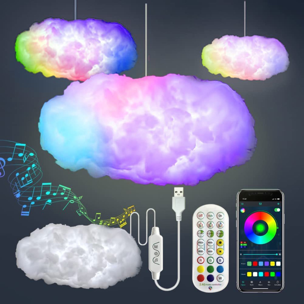 Luxe 3D RGBIC Cloud Ambient Light with Music Sync & App Control