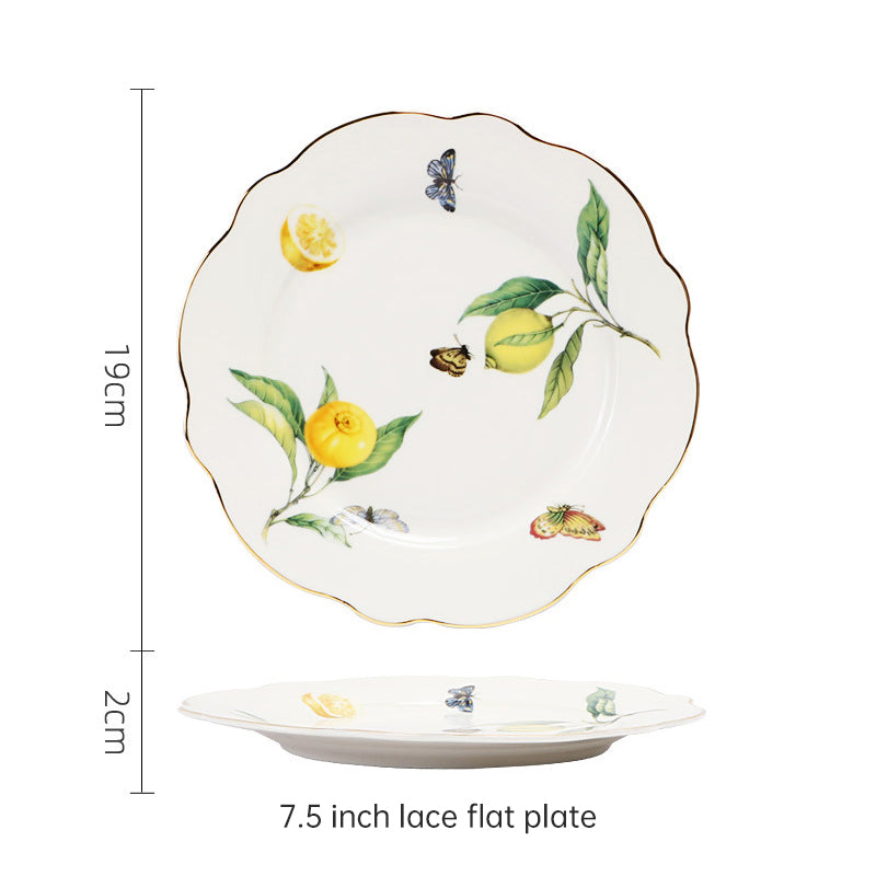 European - style Elegant Lemon Espresso Cups Set: Includes Tea Cups, Saucers, Ceramic Mugs, and a Dessert Plate