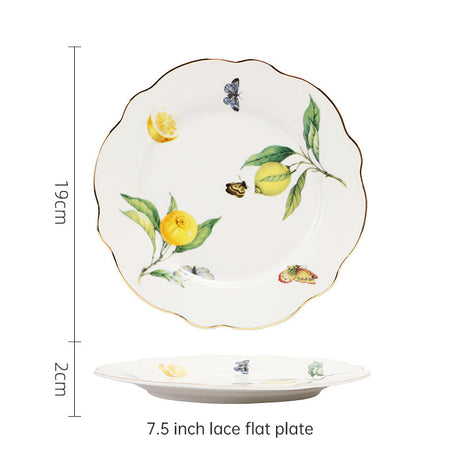 European - style Elegant Lemon Espresso Cups Set: Includes Tea Cups, Saucers, Ceramic Mugs, and a Dessert Plate