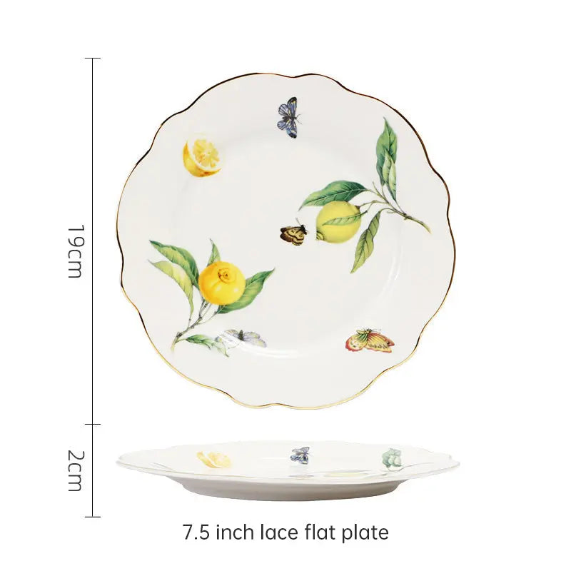 European - style Elegant Lemon Espresso Cups Set: Includes Tea Cups, Saucers, Ceramic Mugs, and a Dessert Plate eprolo