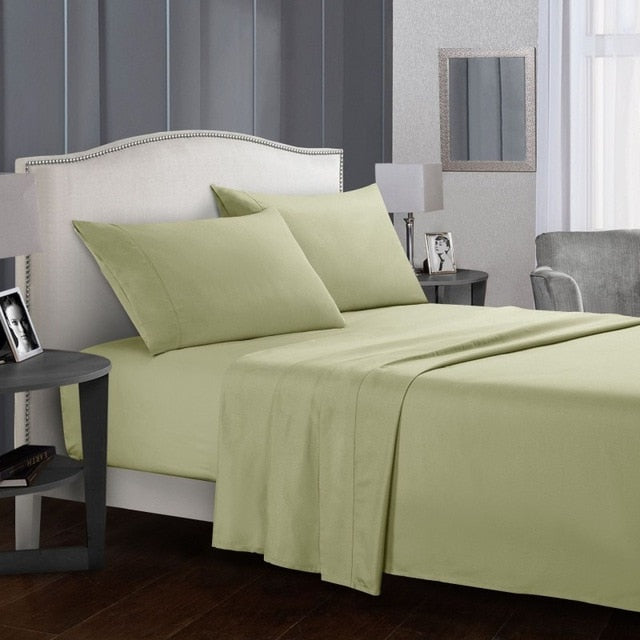 White Bedding Set Queen size Bed sheets Solid color Flat Sheet+Fitted Sheet+Pillowcase Bed Linens - Julia M LifeStyles