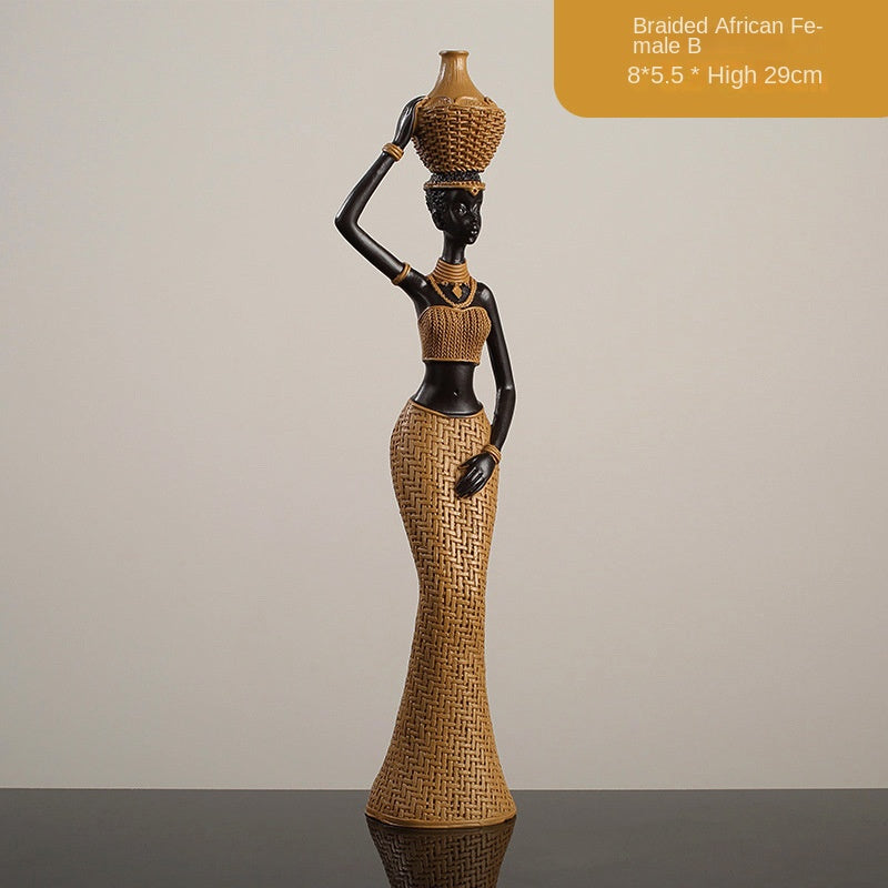 Elegant Golden Resin African Girls' Ethnic Home Sculptures