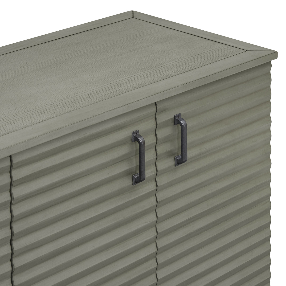 Side panel with 4-door large storage buffet, adjustable shelves and metal handles (antique gray)