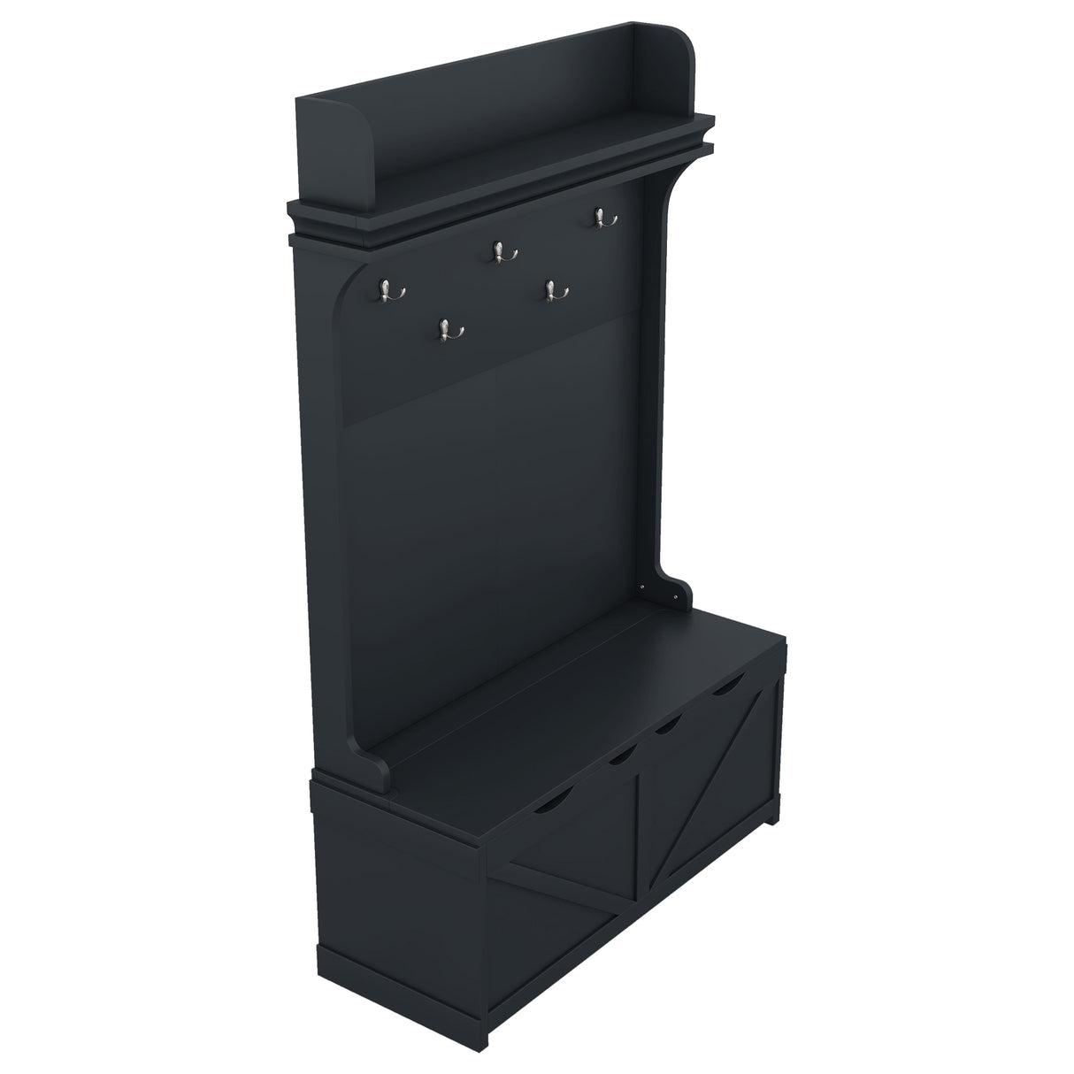 Hall tree with storage desk, entrance desk with drawers and 5 hooks, display rack, dark blue