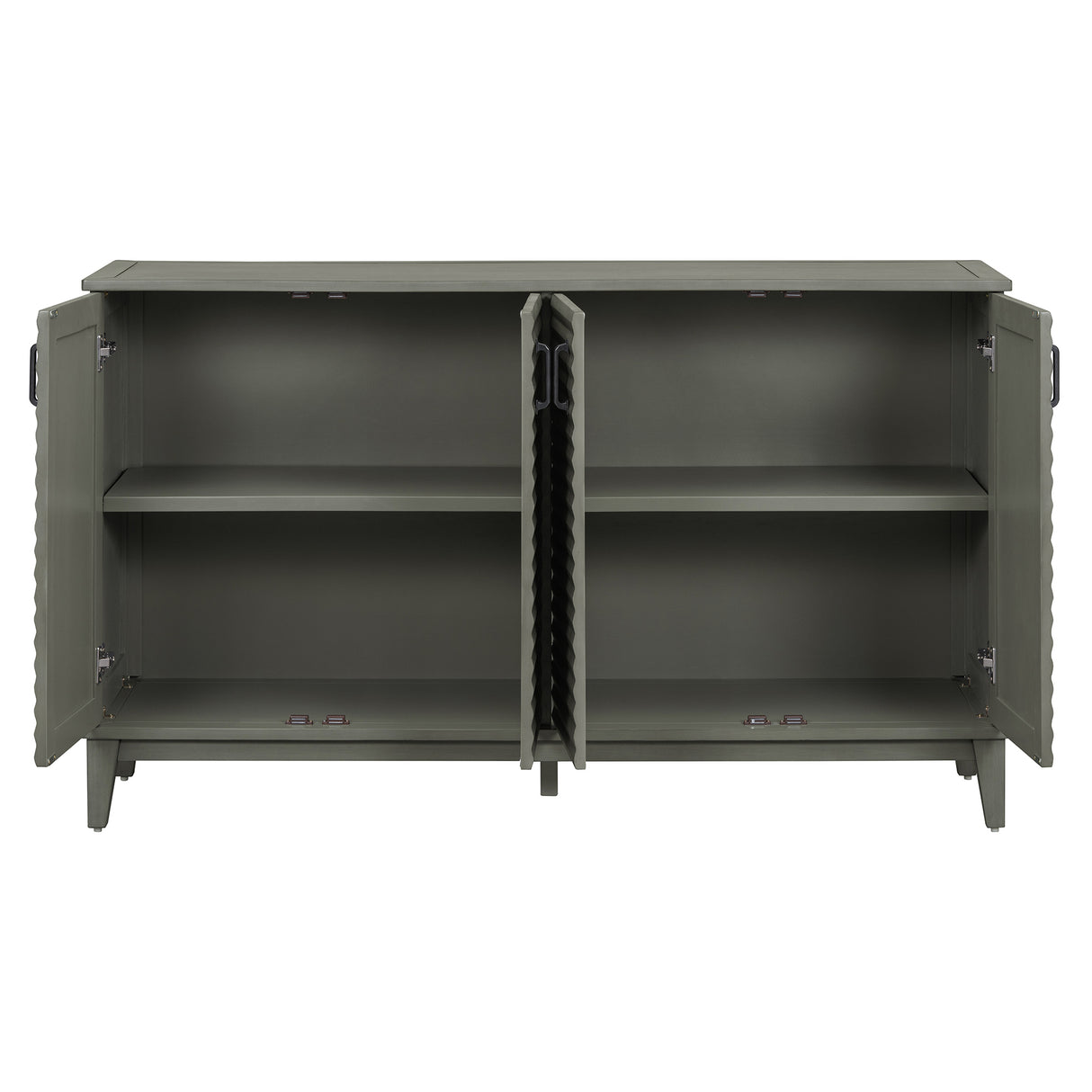 Side panel with 4-door large storage buffet, adjustable shelves and metal handles (antique gray)