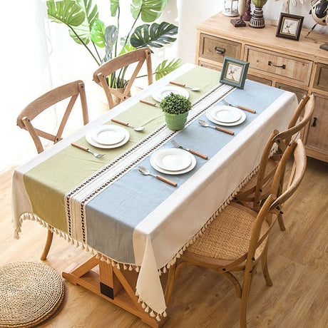 European Style 90x90 cm Decorative Linen Tablecloth with Tassels - Waterproof & Oilproof