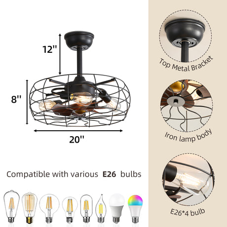 European Style 19inch Cage Retro Ceiling Fan with Lights