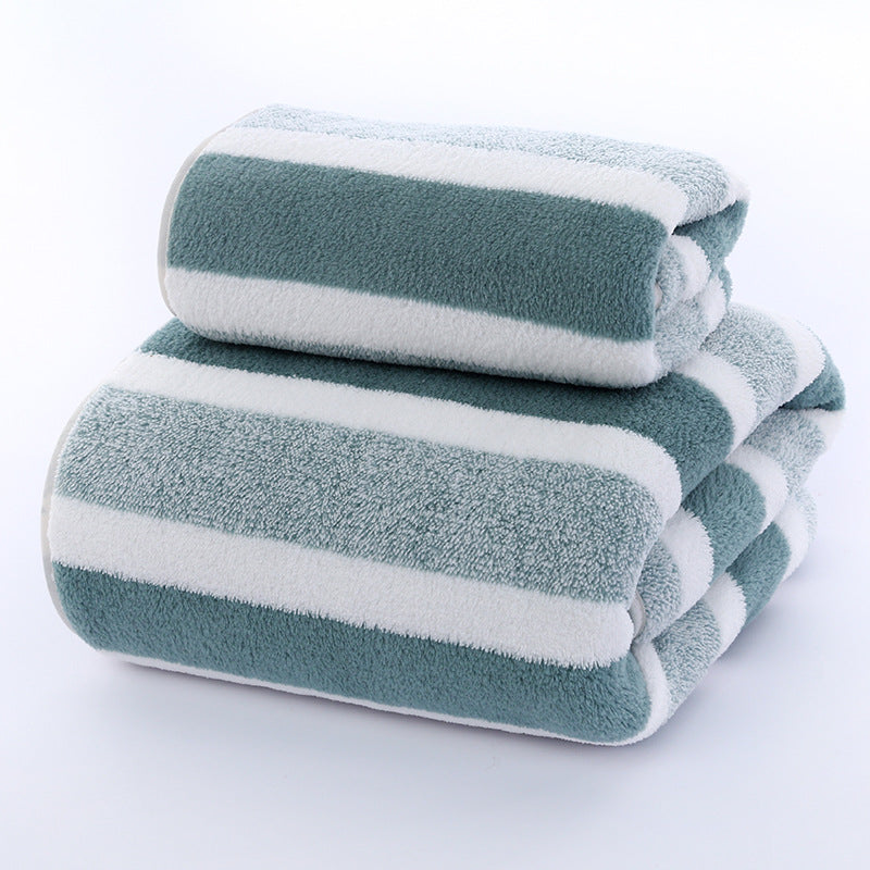Wide Stripe Dark Stripe Coral Velvet Printing Towels Suit