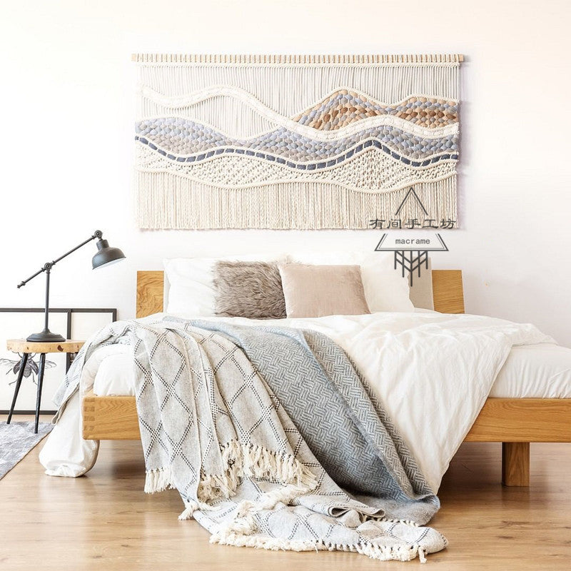 Hand-Woven Cotton Wave Tapestry | Refined Textural Wall Art
