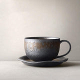 Vintage stoneware coffee cup made of pottery with rustic design