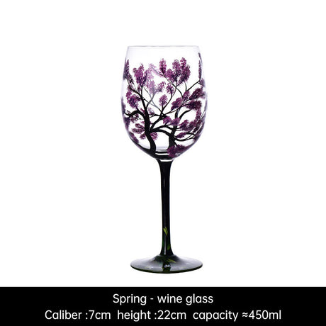 Light luxury ins crystal glass wine glass hand-painted household goblet four seasons painted wine glass