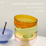 Colored Glass Bowl, Fruit Salad Bowl, Soup Bowl, Tableware, Household Heat-Resistant Transparent Rice Bowl, Spoon Set