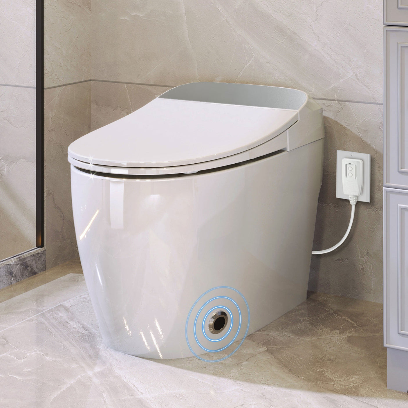 Heated seat intelligent toilet, integrated toilet, automatic flushing water tank toilet, with foot sensor flushing, white night Julia M Home & Kitchen