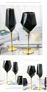Pure Black Crystal Golden Edge Wine Glass Goblet Light Luxury Irregular Model Room Special Champagne Cup Whiskey Beer Glasses