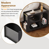 Stylish mobile desk with lockable wheels,bedside table with 5mm thick grooved tempered glass and gold round bars ，black Julia M Home & Kitchen