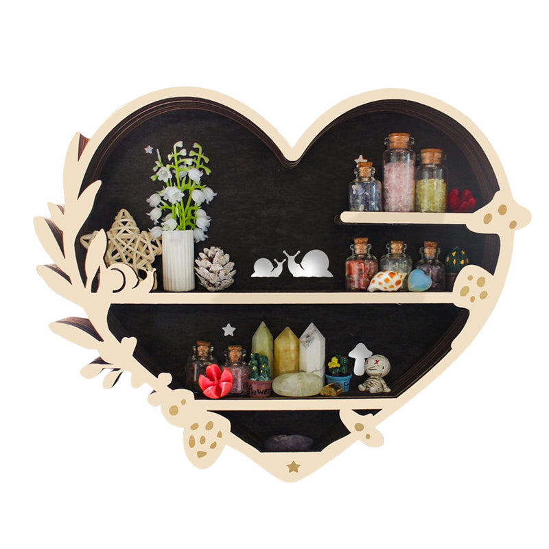 Adorable Mushroom - themed Decor. Wall - mounted Wooden Floating Mushroom Shelf. Ideal as a Crystal Display Shelf or a Rock Gem