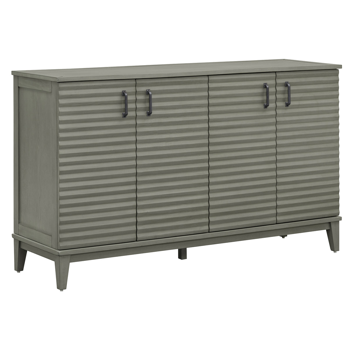 Side panel with 4-door large storage buffet, adjustable shelves and metal handles (antique gray)