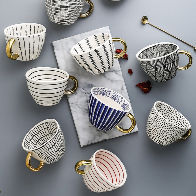 Motif Gold-Handle Ceramic Mug, 350 mL