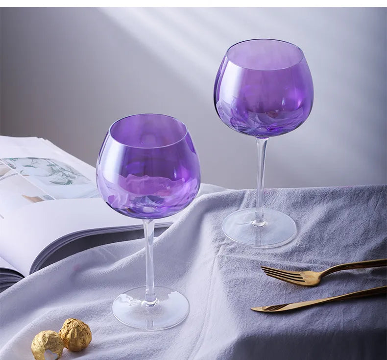 British Purple Goblet Champagne Glasses Set Nordic Style New Crystal Light Luxury Wine Glass Home Beautiful Colored Glass Cups