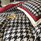 American Retro Cotton Velvet Houndstooth Bedding Set in Retro Red