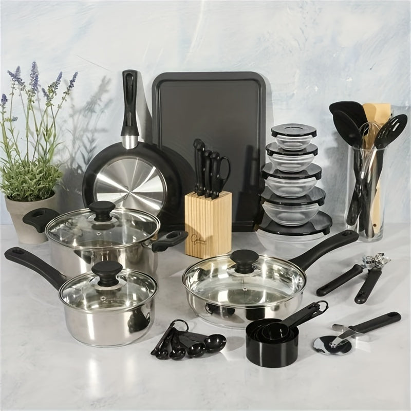 71-Piece Stainless Steel Cookware and Tableware Set