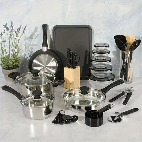 71-Piece Stainless Steel Cookware and Tableware Set