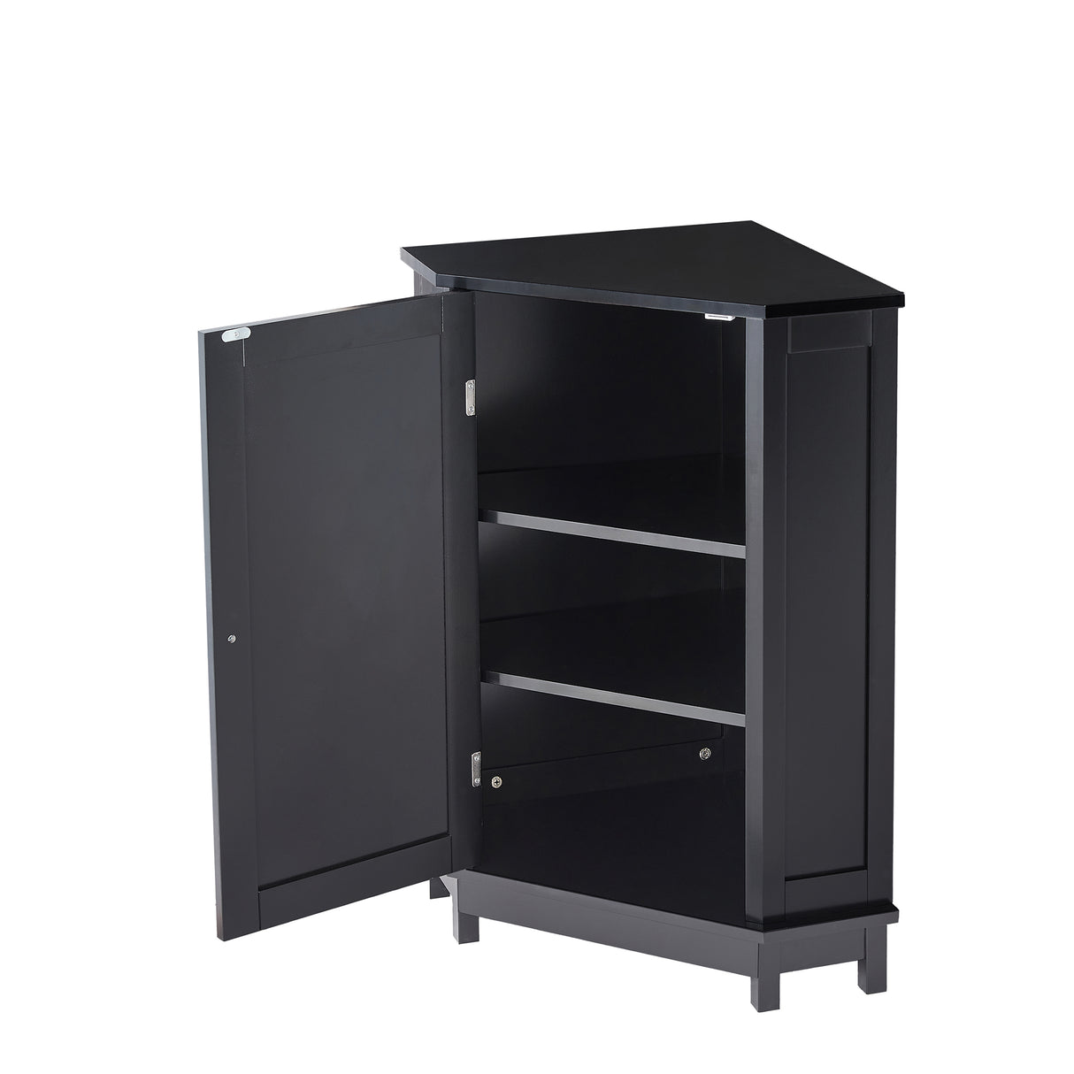 Black Bathroom Cabinet Triangle Corner Storage Cabinet with Adjustable Shelf Modern Style MDF Board