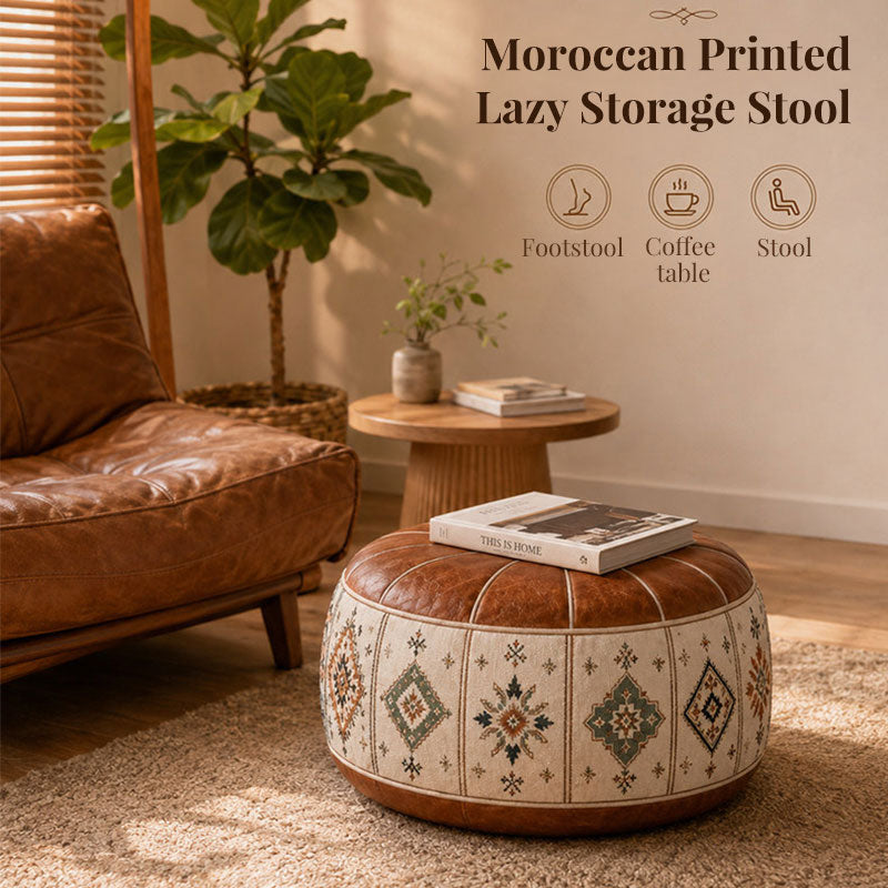 Heritage Floral Storage Ottoman Pouf – Vintage Leather-Style Accent Cover