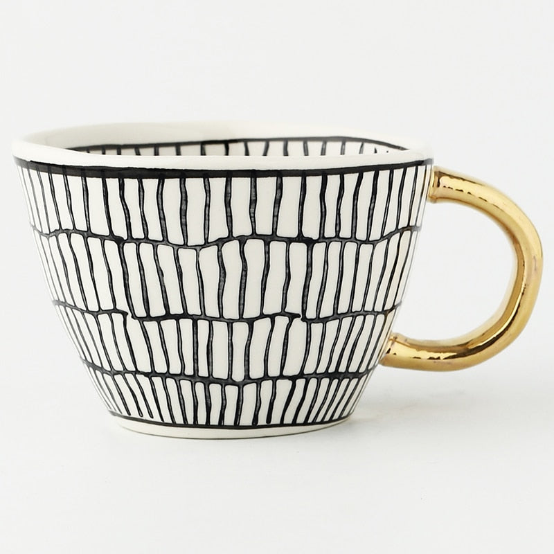 Motif Gold-Handle Ceramic Mug, 350 mL