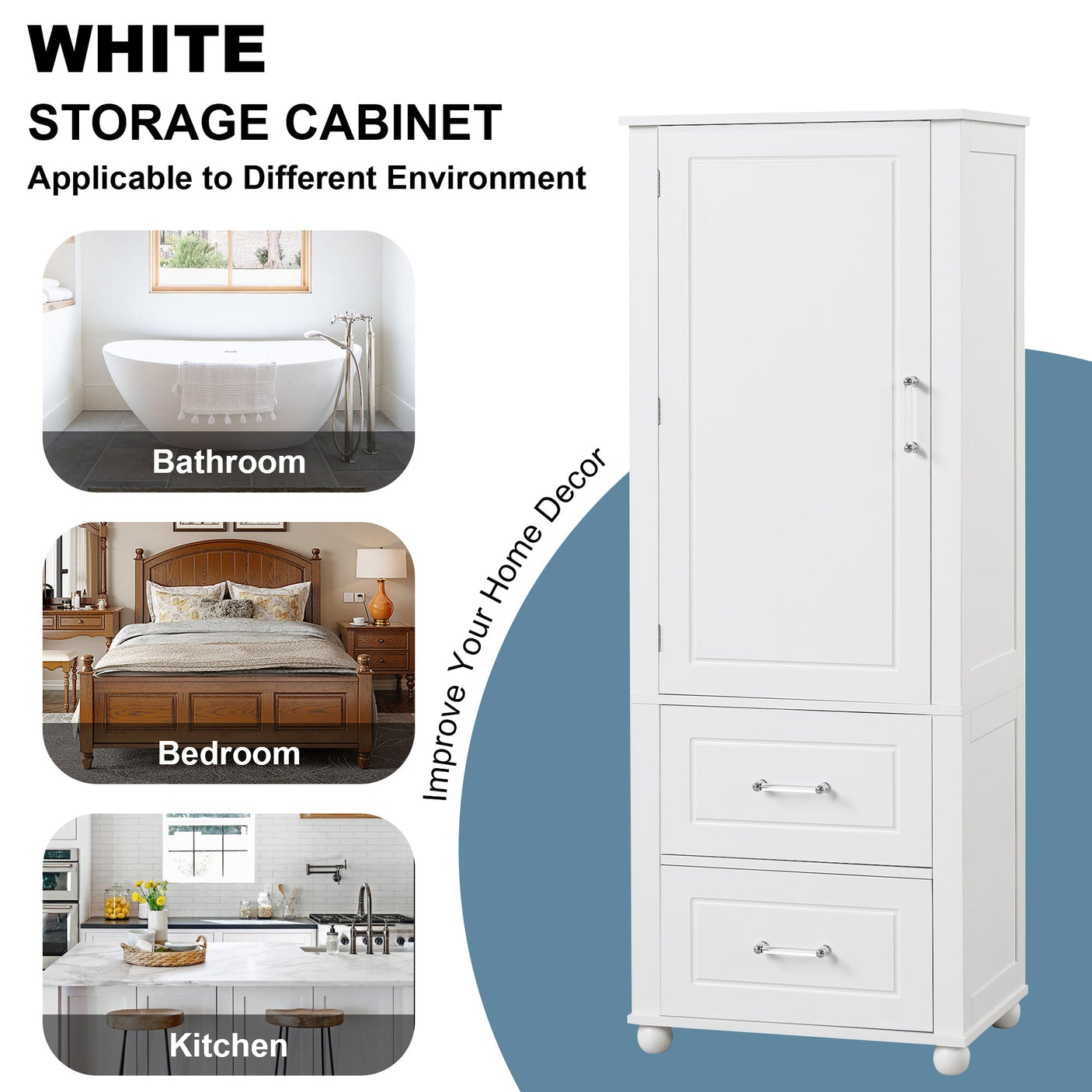 European Style Tall Bathroom Storage Cabinet with Adjustable Shelves and Drawers Julia M Home & Kitchen