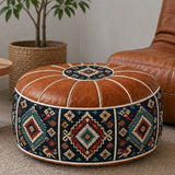 Heritage Floral Storage Ottoman Pouf – Vintage Leather-Style Accent Cover