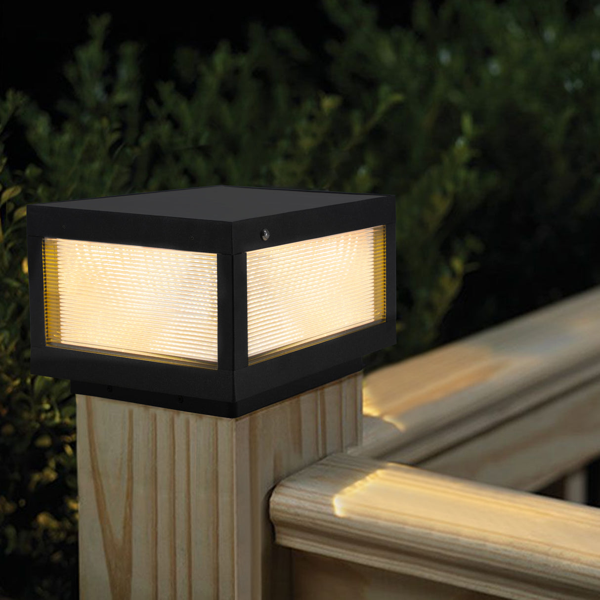12-Inch Black Solar Powered LED Post Cap Light - Elegant Modern Outdoor Lighting Solution
