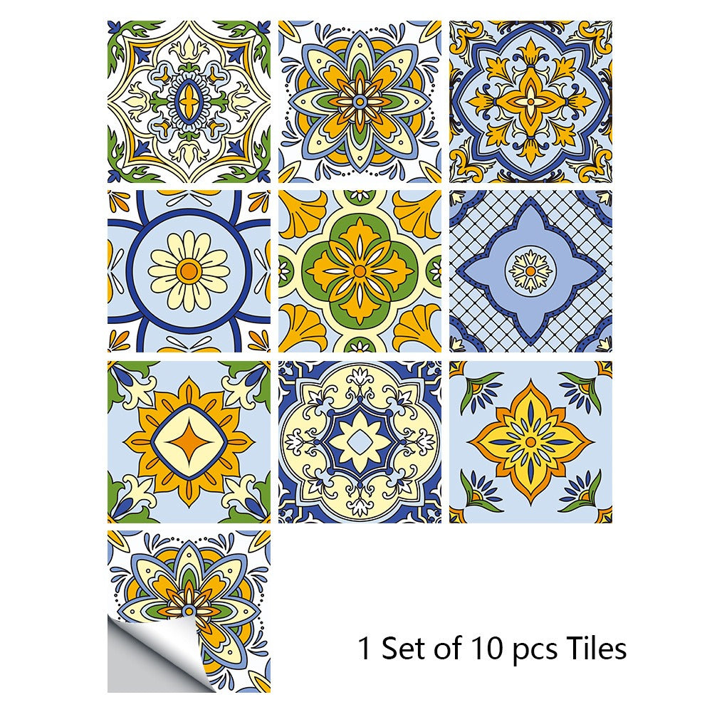 Mosaic 10-Piece Imitation Ceramic Tile Stickers Set for Home Decoration