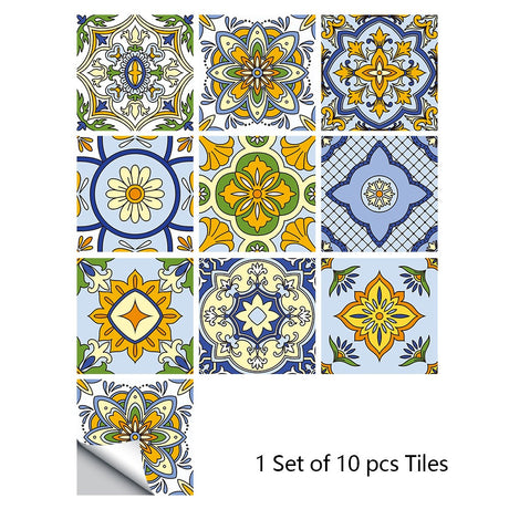 Mosaic 10-Piece Imitation Ceramic Tile Stickers Set for Home Decoration