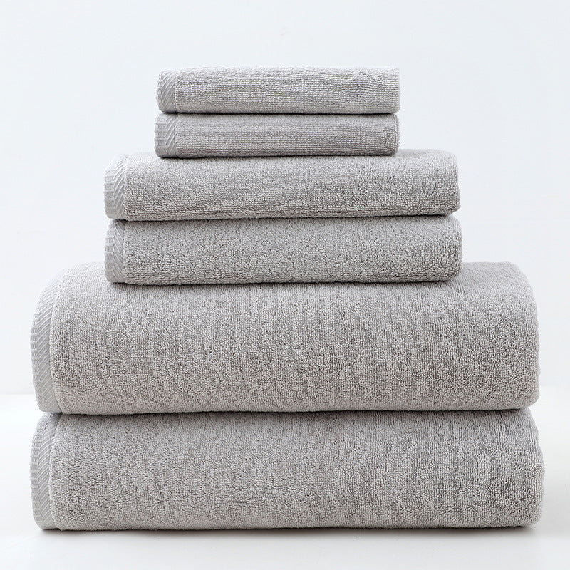 Solid Color Simple Towels 6-piece Cotton Suit