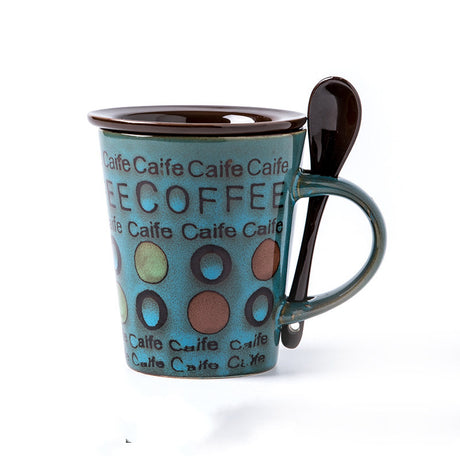 Trendy Ceramic Coffee Cup With Lid Spoon