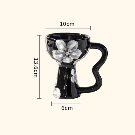High-value French coffee cup retro ceramic mug creative handle ring tall water cup latte flower cup