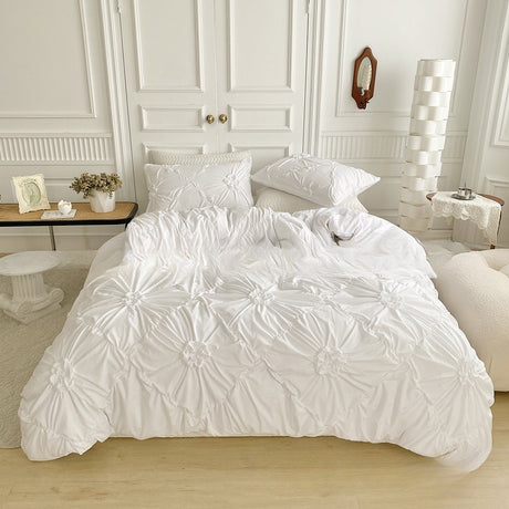 Bedding, duvet cover, pillowcase, solid color, 3D distressed button flower 3-piece set, no bed sheets