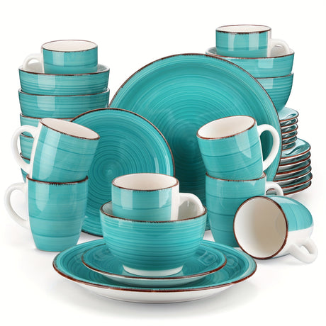 Artisanal 32-Piece Handpainted Stoneware Dinnerware Set for 8 – Scratch-Resistant & Dishwasher Safe