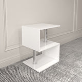 3-layer S-shaped coffee table, high gloss side table with open storage rack and USB power supply, white LED coffee table